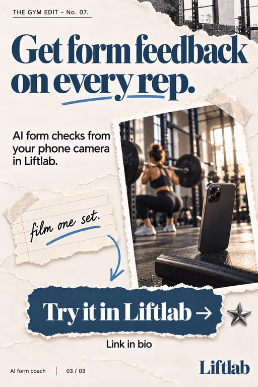 Liftlab slideshow, slide 3 of 3: AI form coach