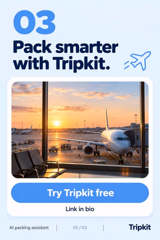 Tripkit slideshow, slide 3 of 3: AI packing assistant